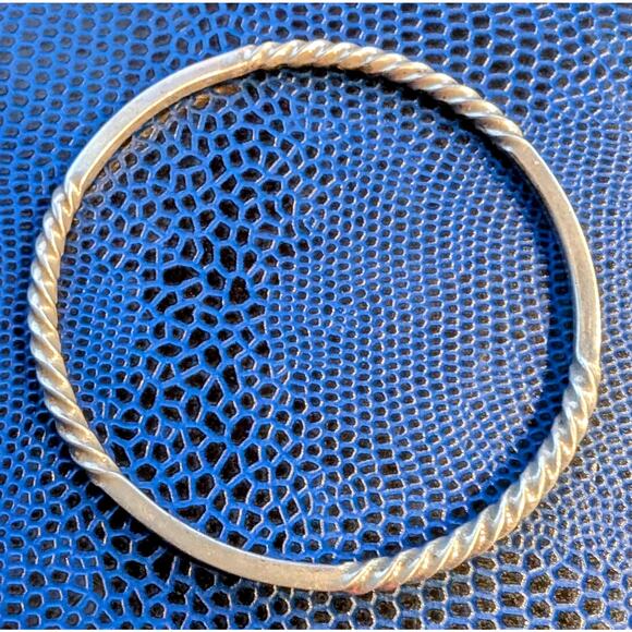 Taxco Mexico Straight & Twisted Sterling Silver Stacking Bangle Bracelet - Picture 1 of 7